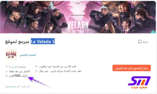 فرصة عمل مبرمج أونلاين لبرمجة موقع إسباني La Velada del Año - موقع سعيد ميديا Said Media